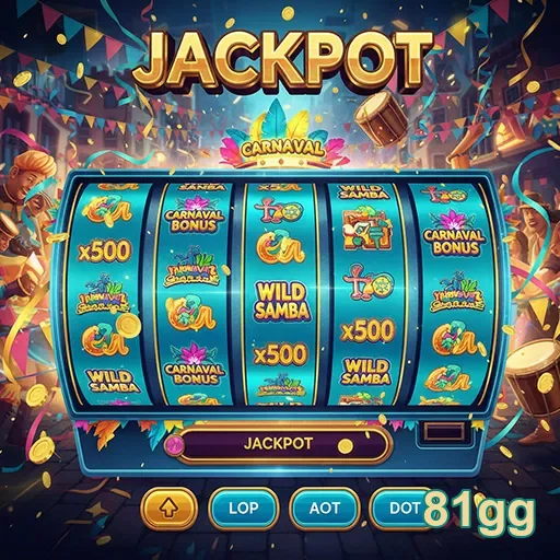 Imagem de um slot de carnaval da 81gg com tema de jackpot e elementos festivos.
